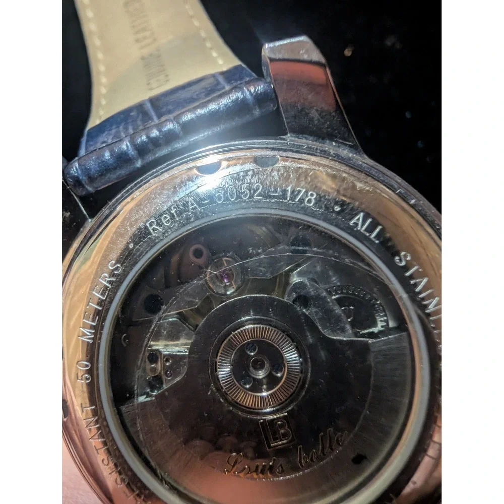 Louis Bolle Auto Mens Watch 40mm Blue Dial Blue Leather Band Date A-5052-178